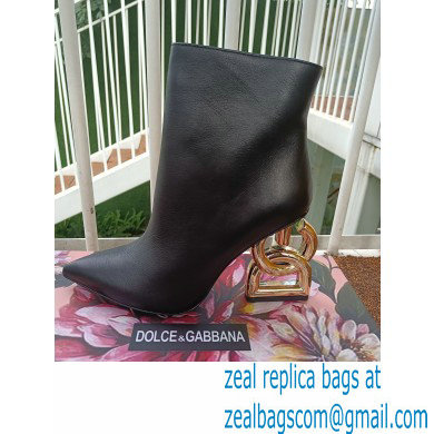 Dolce  &  Gabbana Heel 10.5cm Leather Ankle Boots Black with DG Pop Heel 2021